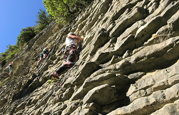 Matt, Scarlett, and Jenny climbing at Weka Wall