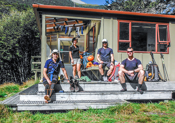 Taking a breather at John-Tait Hut on the way in. Photo Simon Williamson