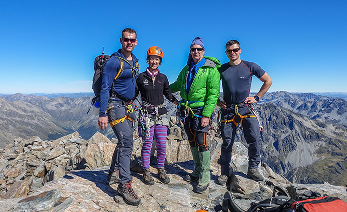 On the summit, from left - Scott, Carolyn, Simon and Dion. Photo Scott Harper