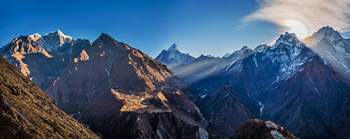 The Khumbu Glacier from Lobuje Hill looking towards Ama Dablam, Tawoche and Cholatse