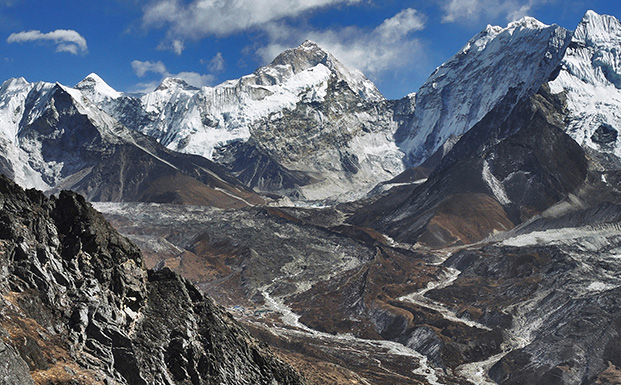 The view from Sundur Peak above Thame, with the valley leading to Nangpa La