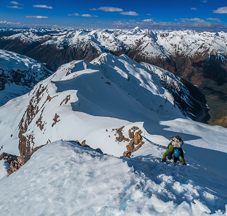 From the summit, with Otira Valley left, Crow Glacier on the right and Low Peak right of centre