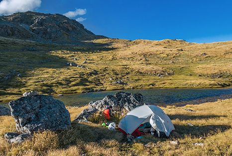 A view south and west from the summit of the Apprentice. Lucretia is directly ahead and the Grand Duchess (1,703m) slightly to the right. Our camp tarn is far left