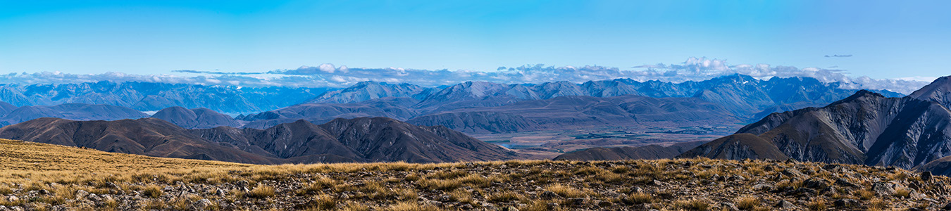 A dawn panorama from 1,300m, taking in the Winterslow Range (right), Manuka Range and Clent Hills (left)