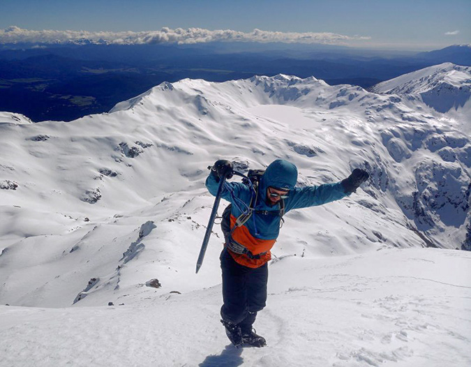 Looking over the frozen lake to Angelus Hut